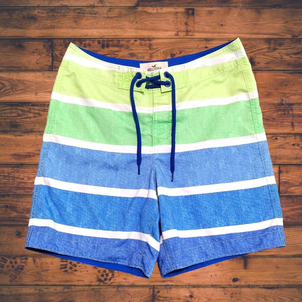 Hollister Mens Medium 7" Board Shorts Swim Trunks Striped Colorful‎ Unlined EUC